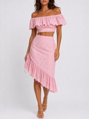 Loveshackfancy Pink Eyelet Ruffle Co Ord Set Coquette Resort XS